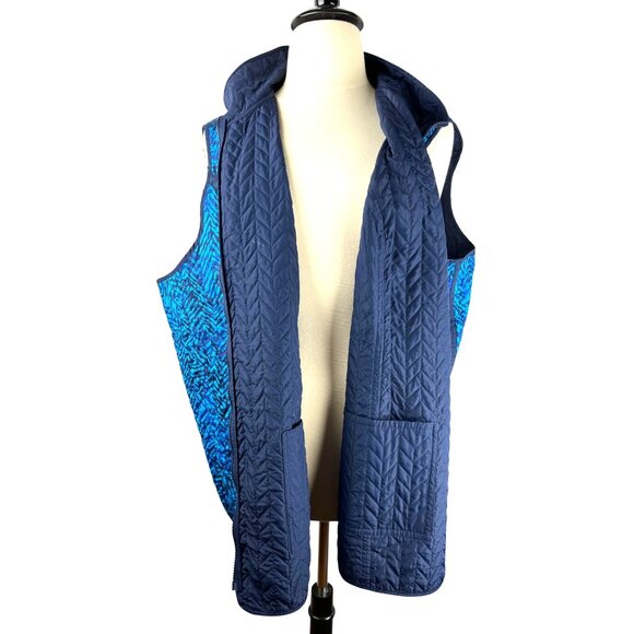 PLUS Coastal Oversized Striped Aqua Blue Catherines Zip Up Vest, Women's 4X - Picture 6 of 12